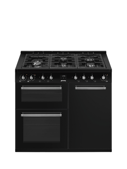 Smeg CX103GMBL Dual Fuel Gas Hob Range Cooker, Black, Black