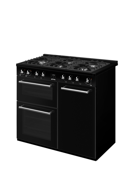 Smeg CX103GMBL Dual Fuel Gas Hob Range Cooker, Black - view 2, Black