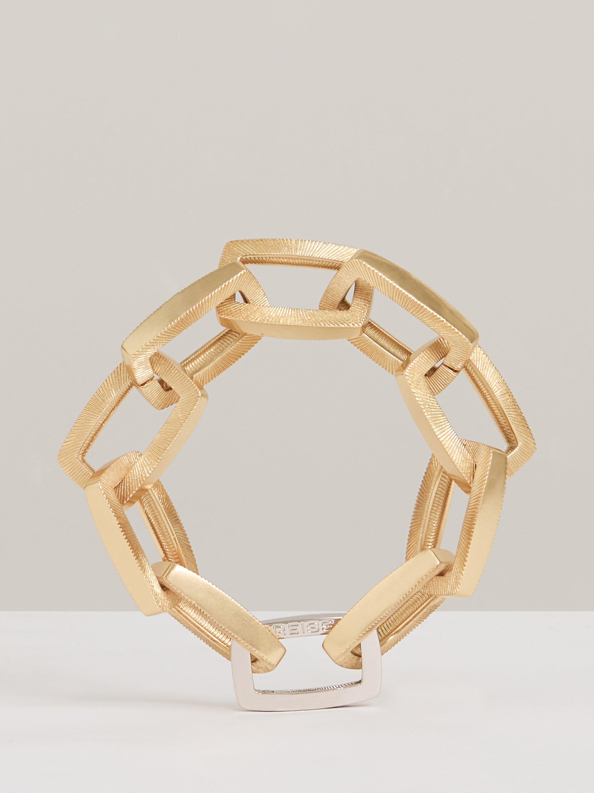 Product image 1 of 5, which shows Reiss Gia Graphic Link Chain Bracelet, Gold/Silver