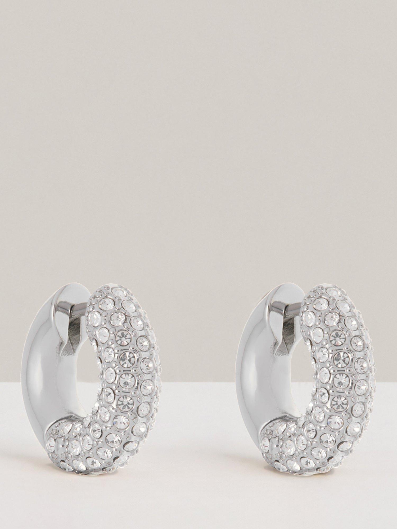 Product image 1 of 4, which shows Reiss Amelia Pave Huggie Hoop Earrings, Silver
