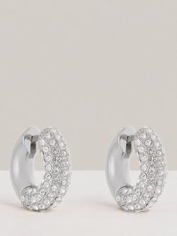 Reiss Amelia Pave Huggie Hoop Earrings, Silver