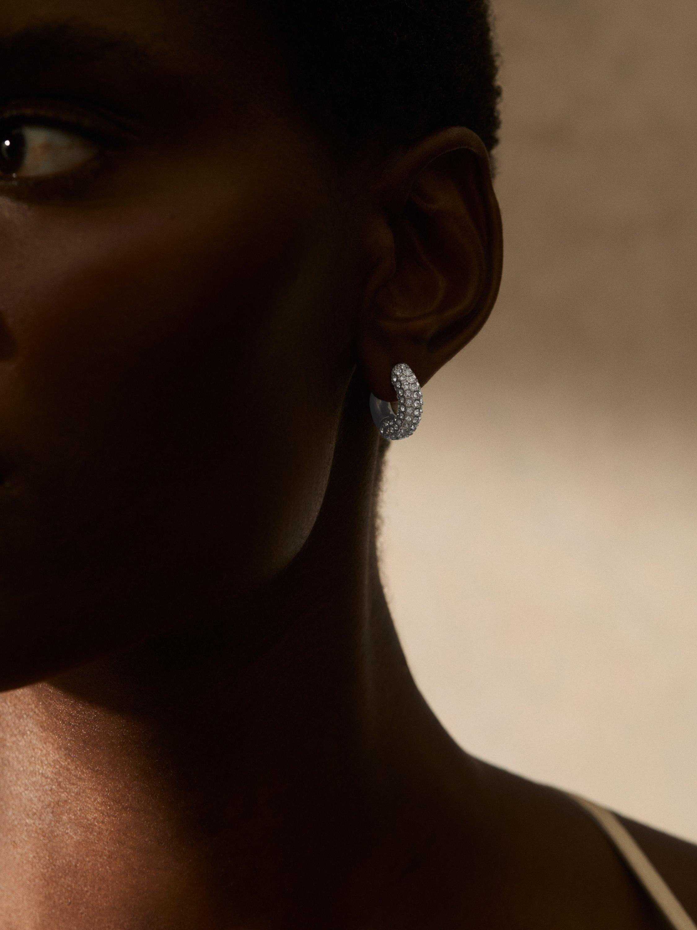 Product image 2 of 4, which shows Reiss Amelia Pave Huggie Hoop Earrings, Silver