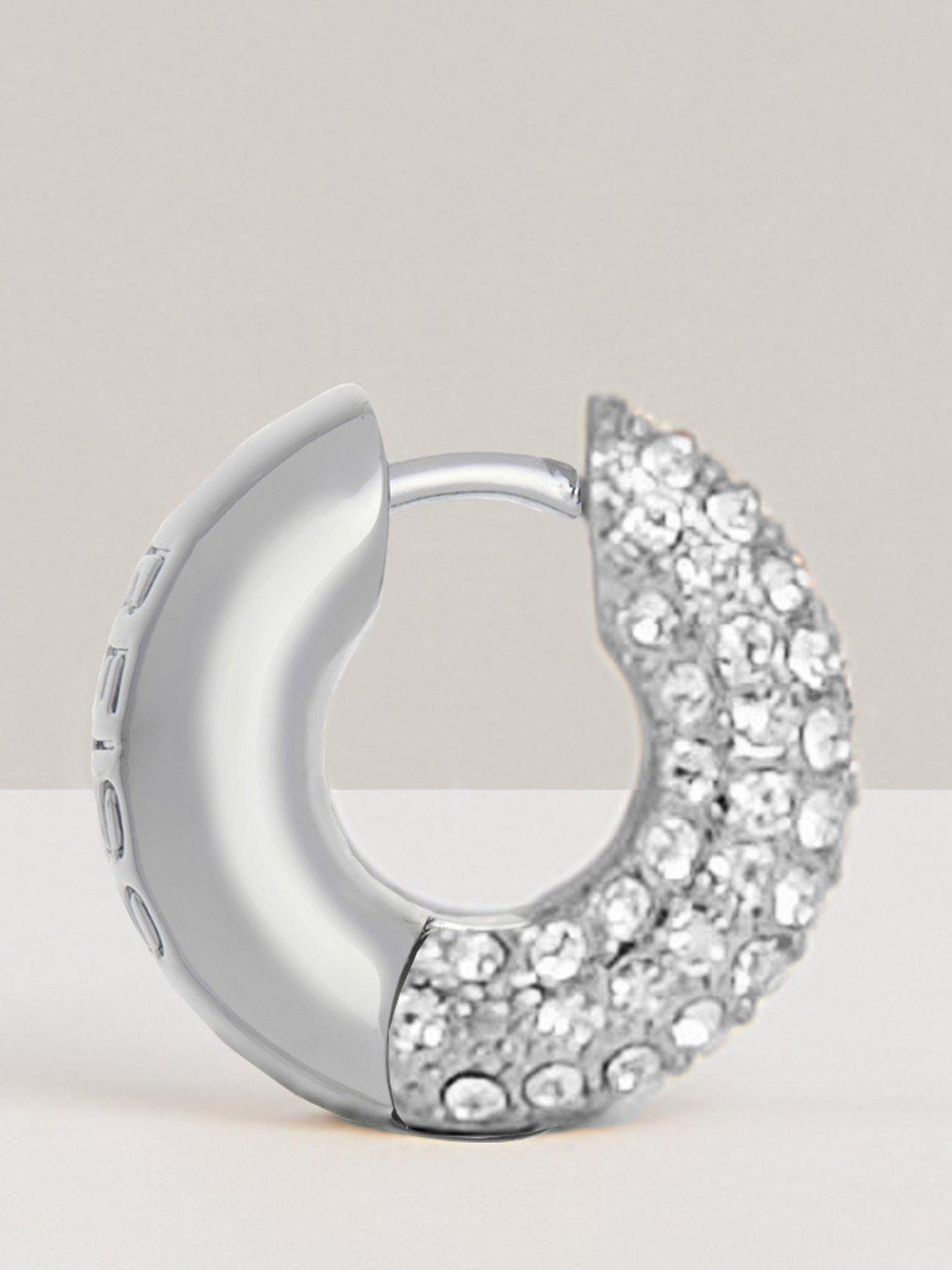 Product image 3 of 4, which shows Reiss Amelia Pave Huggie Hoop Earrings, Silver