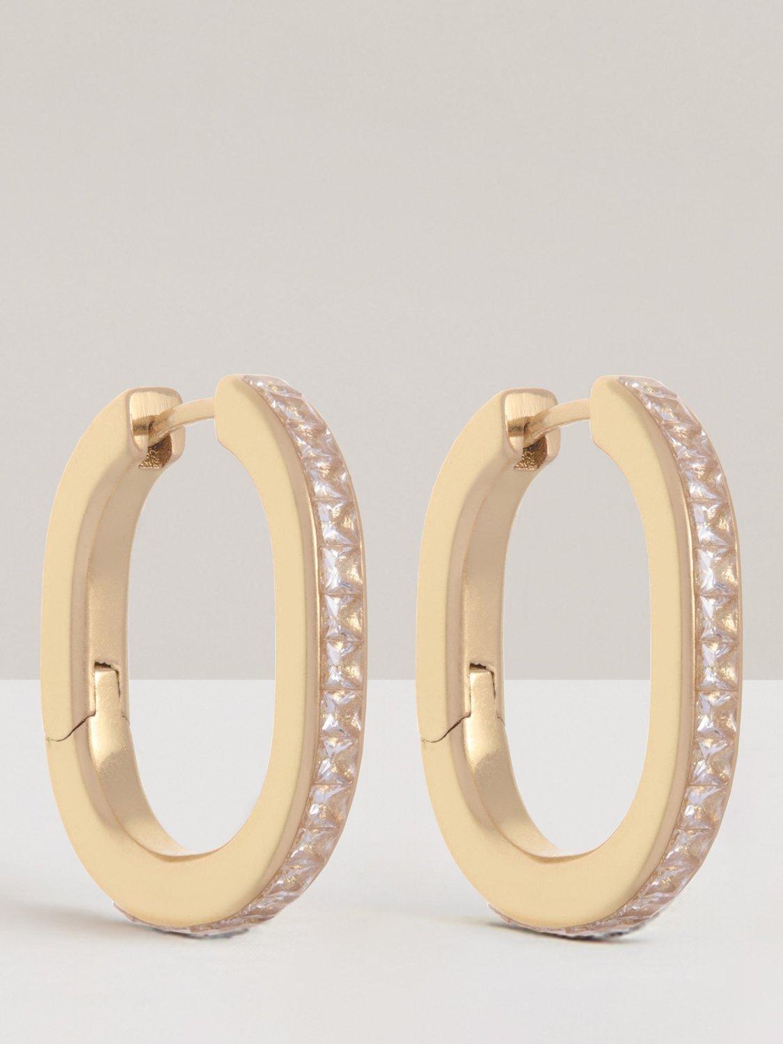 Product image 1 of 5, which shows Reiss Mia Modern Crystal Hoop Earrings, Gold
