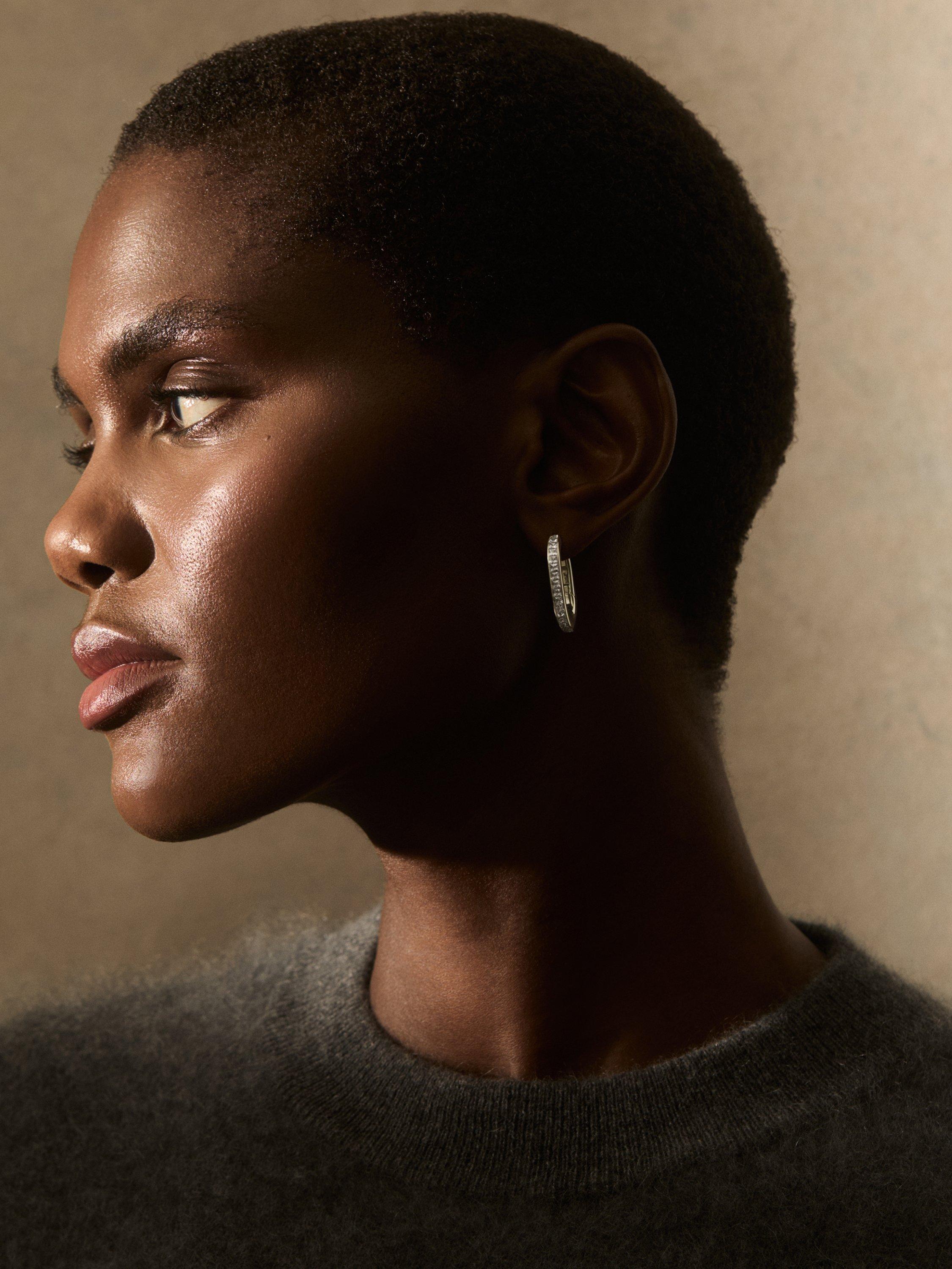 Product image 2 of 5, which shows Reiss Mia Modern Crystal Hoop Earrings, Gold