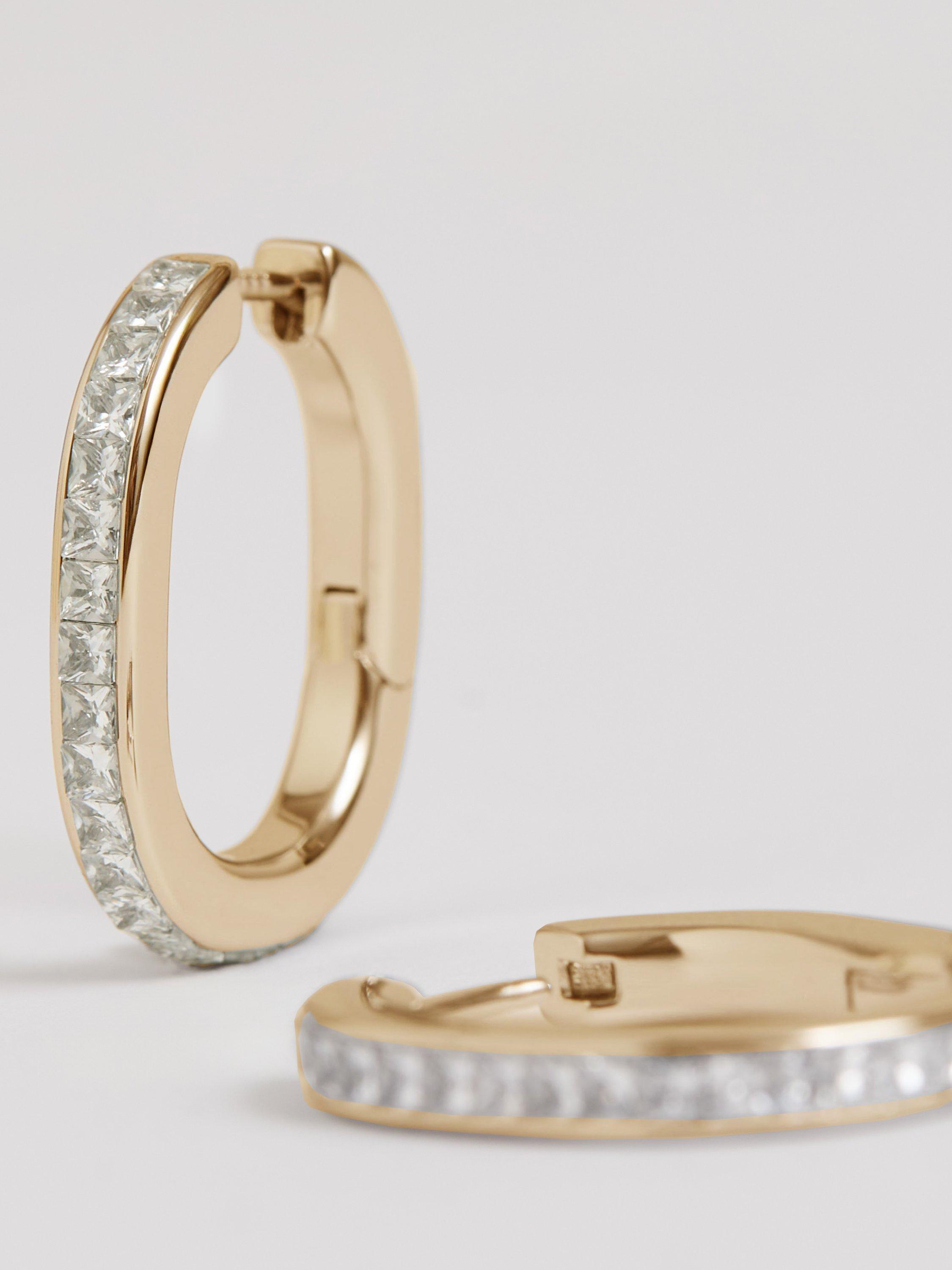 Product image 4 of 5, which shows Reiss Mia Modern Crystal Hoop Earrings, Gold