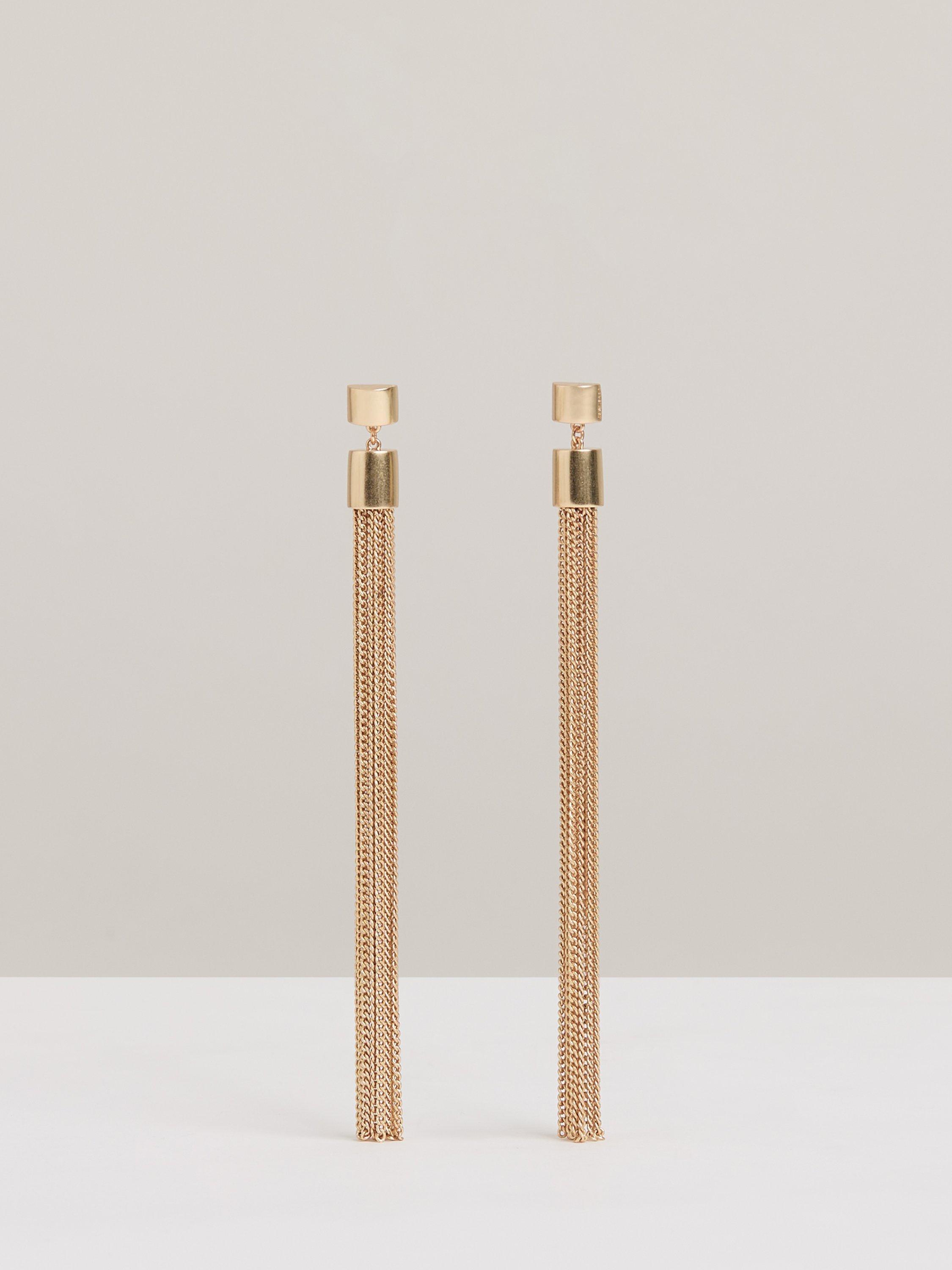 Product image 1 of 6, which shows Reiss Tessa Tassel Drop Earrings, Gold