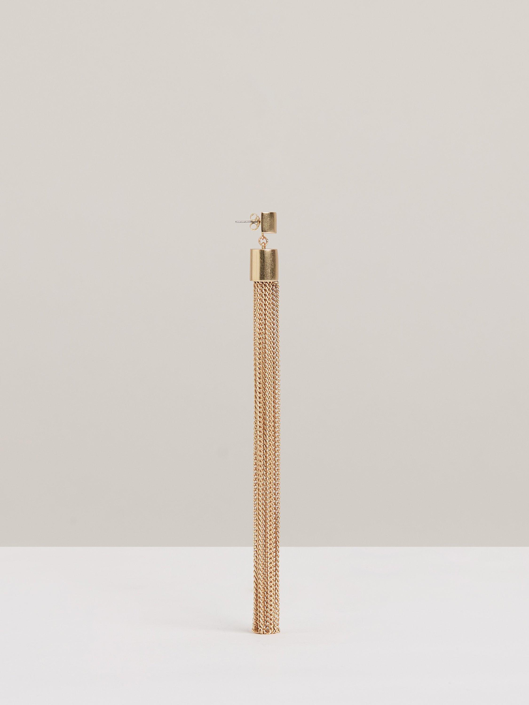 Product image 4 of 6, which shows Reiss Tessa Tassel Drop Earrings, Gold