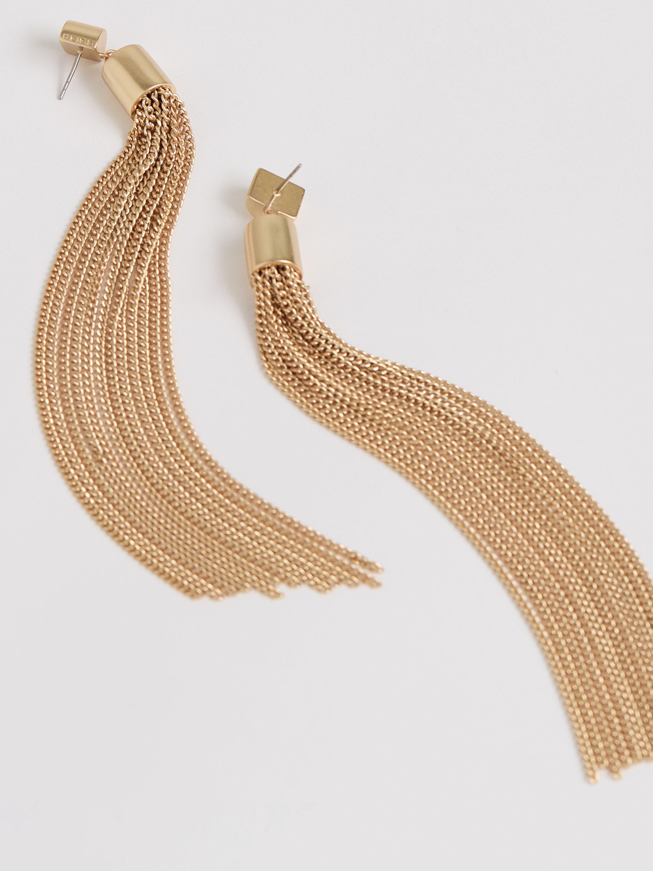 Product image 5 of 6, which shows Reiss Tessa Tassel Drop Earrings, Gold