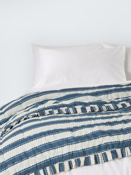 John Lewis x Sanderson Pinetum Quilted Frilled Bedspread, Blue