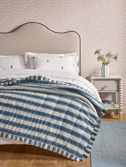 John Lewis x Sanderson Pinetum Quilted Frilled Bedspread - view 2, Blue