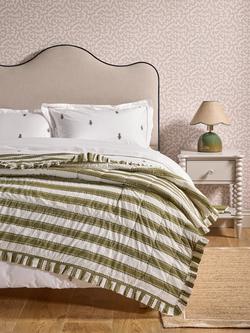 John Lewis x Sanderson Pinetum Quilted Frilled Bedspread - view 2, Green