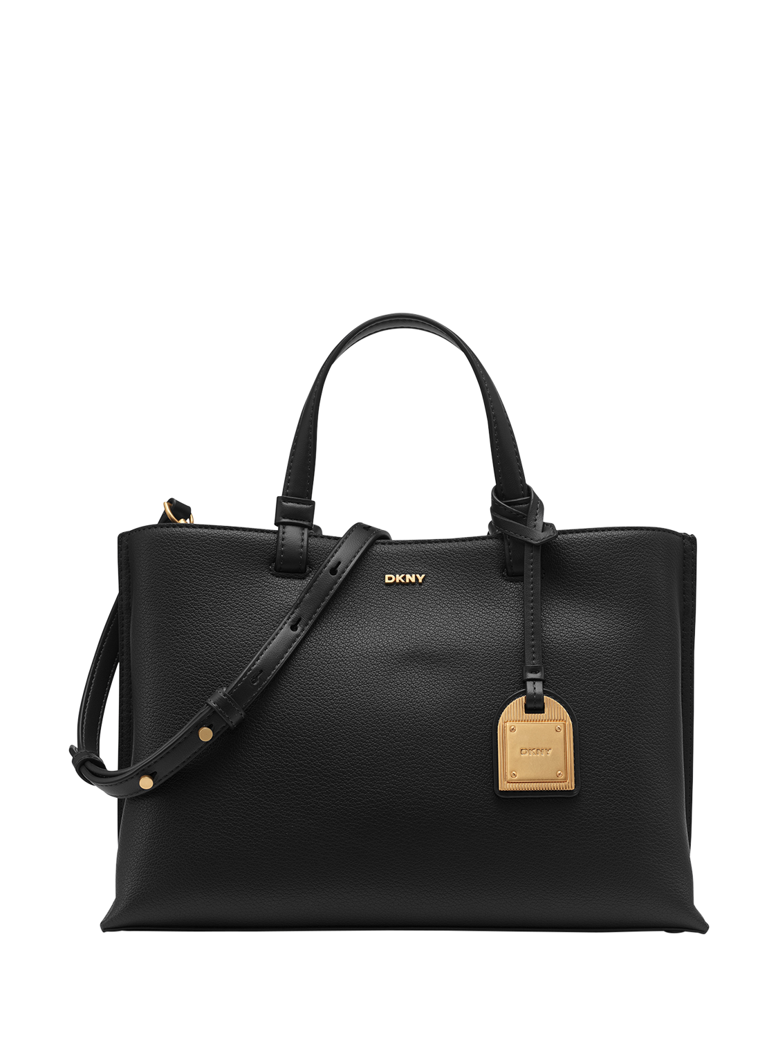 Product image 1 of 5, which shows DKNY Alya Leather Satchel, Black