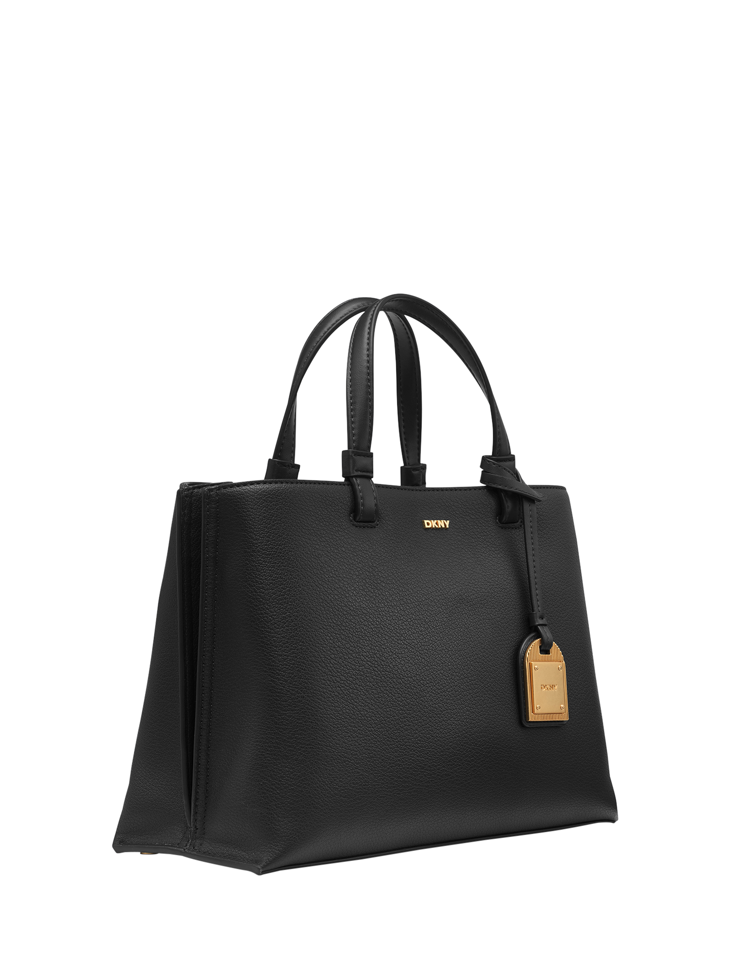 Product image 2 of 5, which shows DKNY Alya Leather Satchel, Black