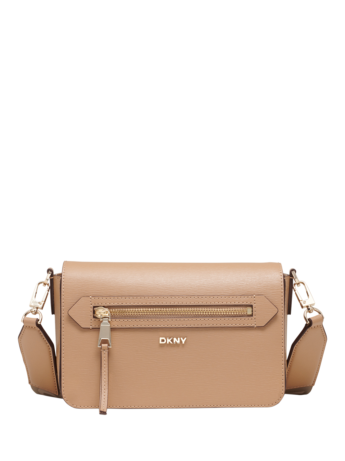 Product image 1 of 5, which shows DKNY Bryant Avenue Leather Cross Body Bag, Cappuccino