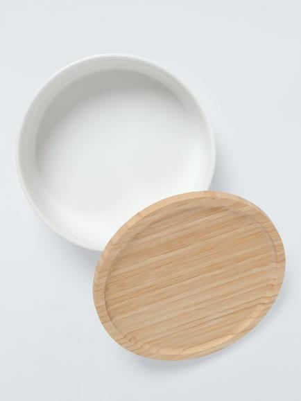 BIA Stoneware Serve Bowl with Bamboo Lid, 20.5cm, White/Natural - view 2, Multi