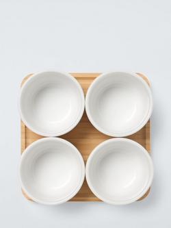 BIA Share Round Stoneware Snack Bowls with Bamboo Tray, Set of 4, Natural/White - view 2, Multi Multi