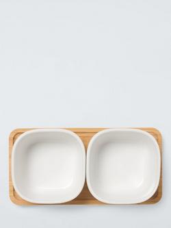 BIA Share Square Stoneware Snack Bowls with Bamboo Tray, Set of 2, Natural/White - view 2, Multi Multi