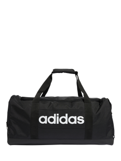 adidas Linear Duffel Bag, Medium, Black/Black/White, Black/Black/White