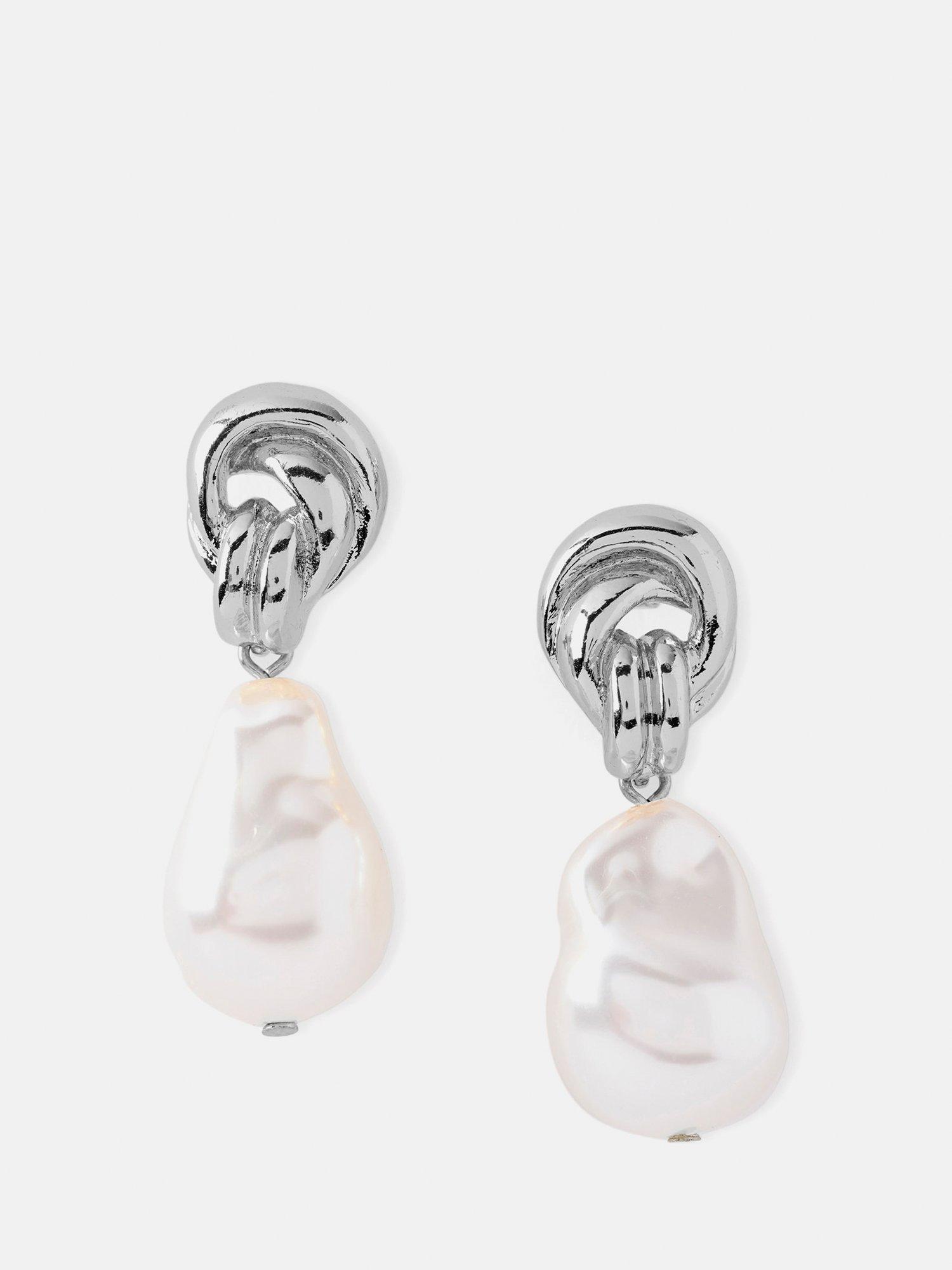 Mint Velvet Faux Pearl Drop Knot Earrings, Silver