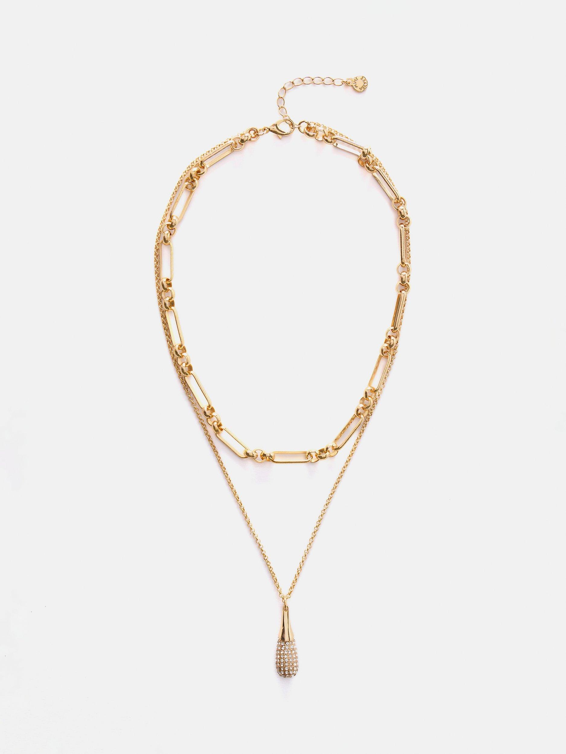 Mint Velvet Crystal Pendant Layered Necklace, Gold