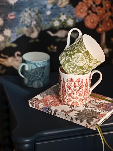 John Lewis x Sanderson Tamizart Bone China Mug, 360ml, Sienna - view 2, Red Dark