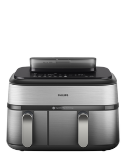 Philips 5000 Series NA555/09 Dual Basket Steam Air Fryer, Brushed Steel, Brushed Steel