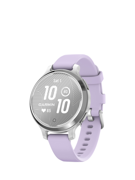 Garmin Lily 2 Active Smart Fitness Watch with Silicone Band, Silver and Jasmine Purple, Silver And Jasmine Purple
