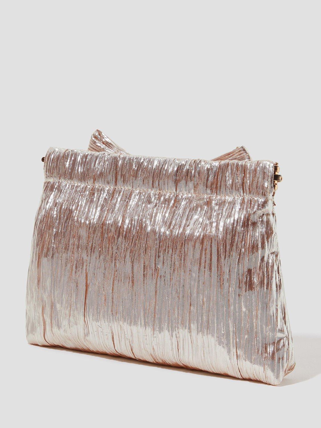 Product image 3 of 5, which shows Monsoon Mila Bow Plisse Clutch Bag, Pink