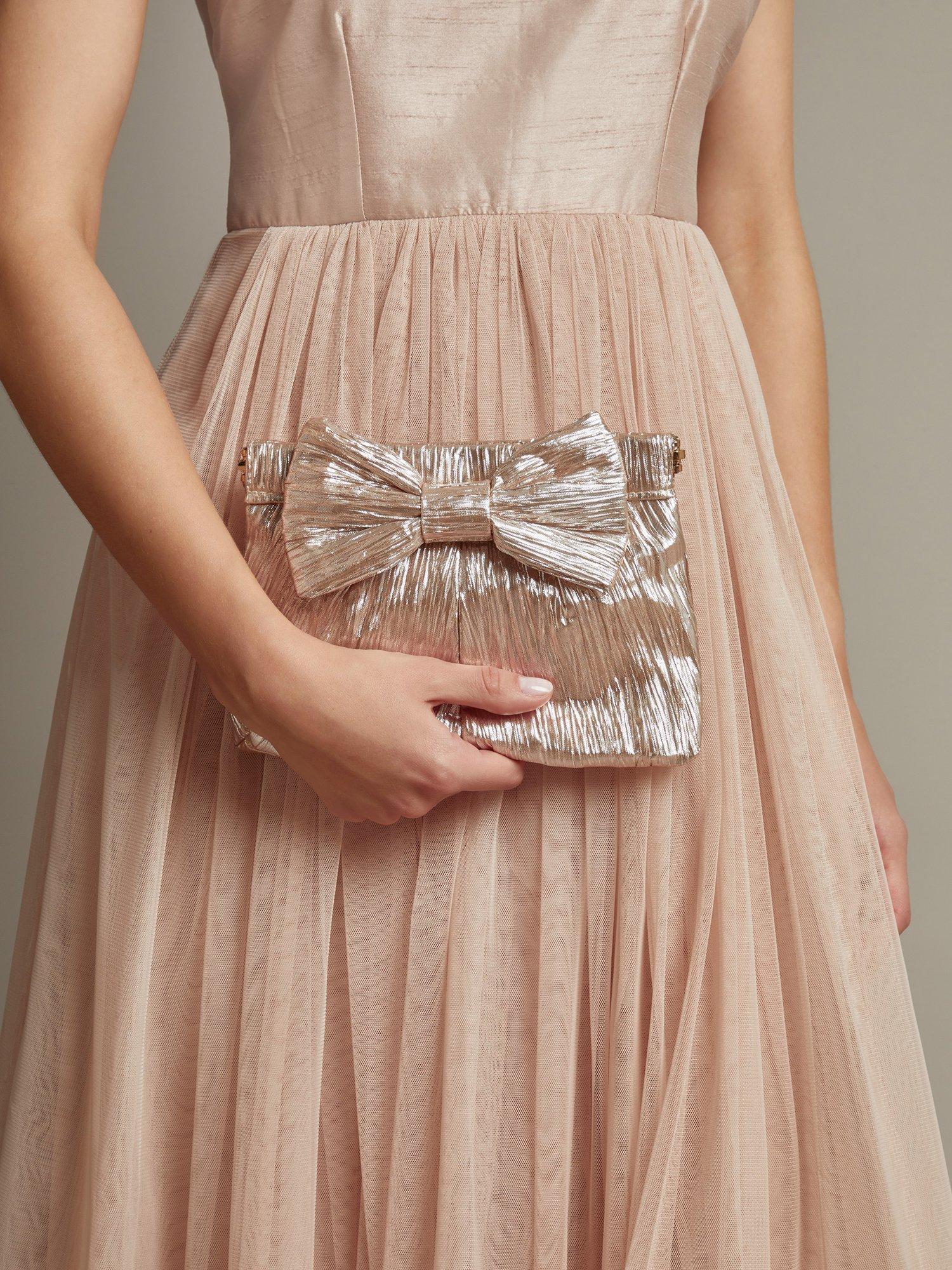 Product image 4 of 5, which shows Monsoon Mila Bow Plisse Clutch Bag, Pink