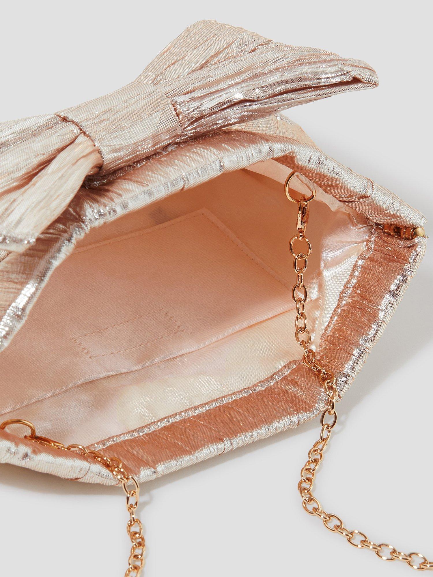 Product image 5 of 5, which shows Monsoon Mila Bow Plisse Clutch Bag, Pink