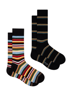 Paul Smith Bright Stripe Cotton Blend Socks, Pack of 2, Multi, Blue Royal