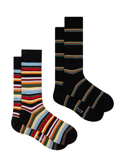 Paul Smith Bright Stripe Cotton Blend Socks, Pack of 2, Multi, Blue Royal