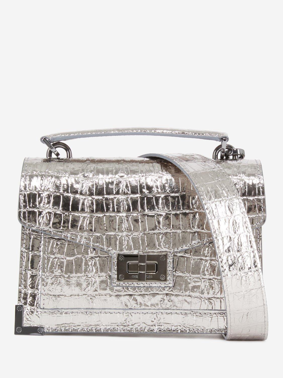 Product image 1 of 5, which shows THE KOOPLES Metallic Croc Double Strap Bag, Silver