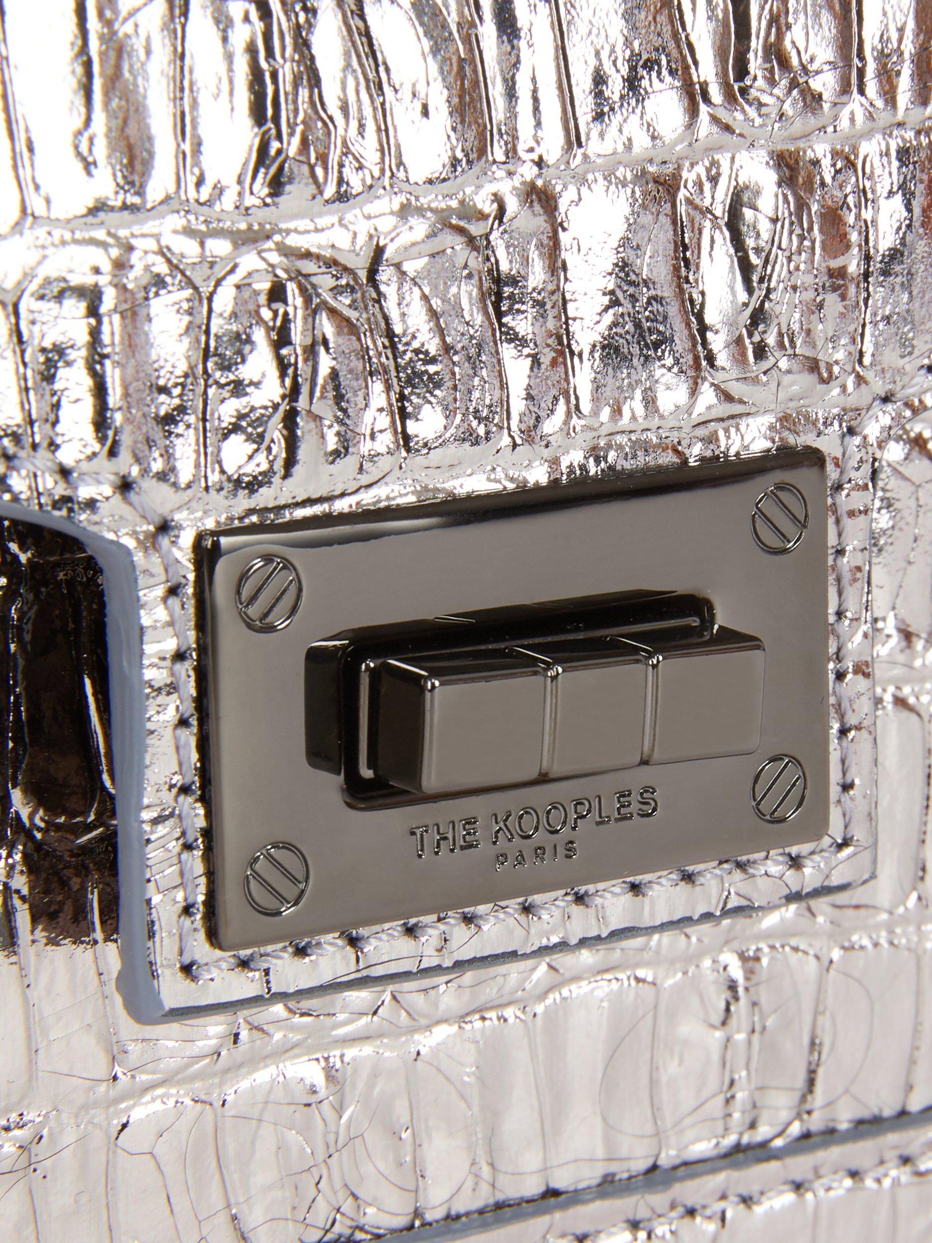 Product image 2 of 5, which shows THE KOOPLES Metallic Croc Double Strap Bag, Silver