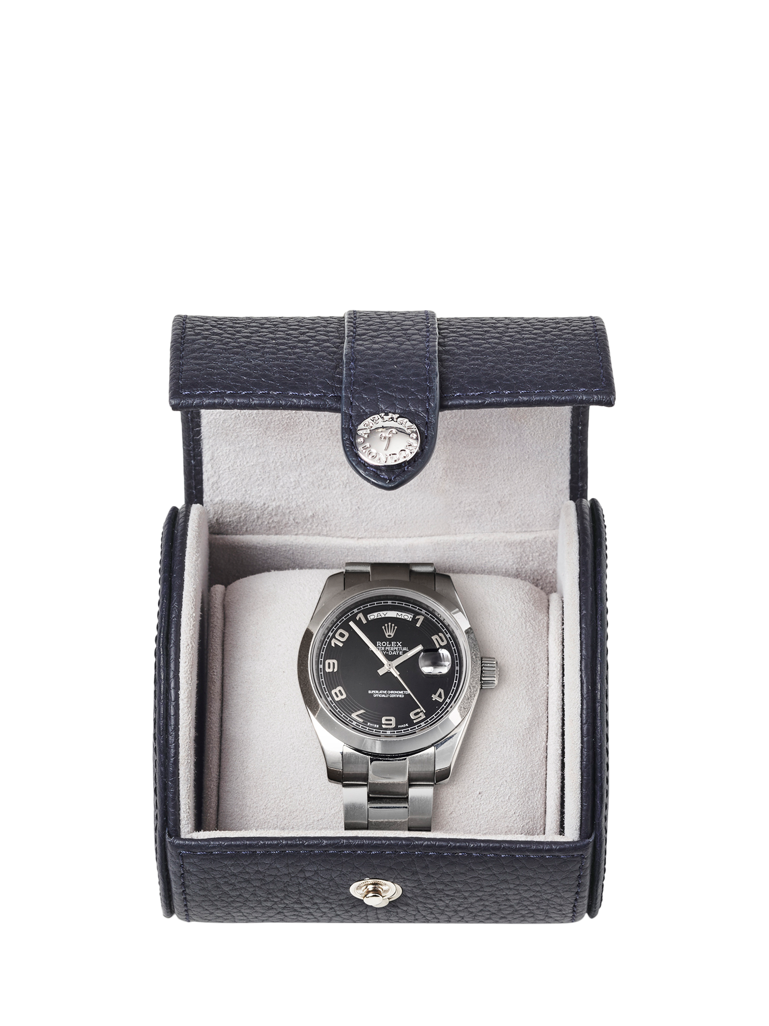 Aspinal of London Pebble Leather Travel Watch Roll, Navy