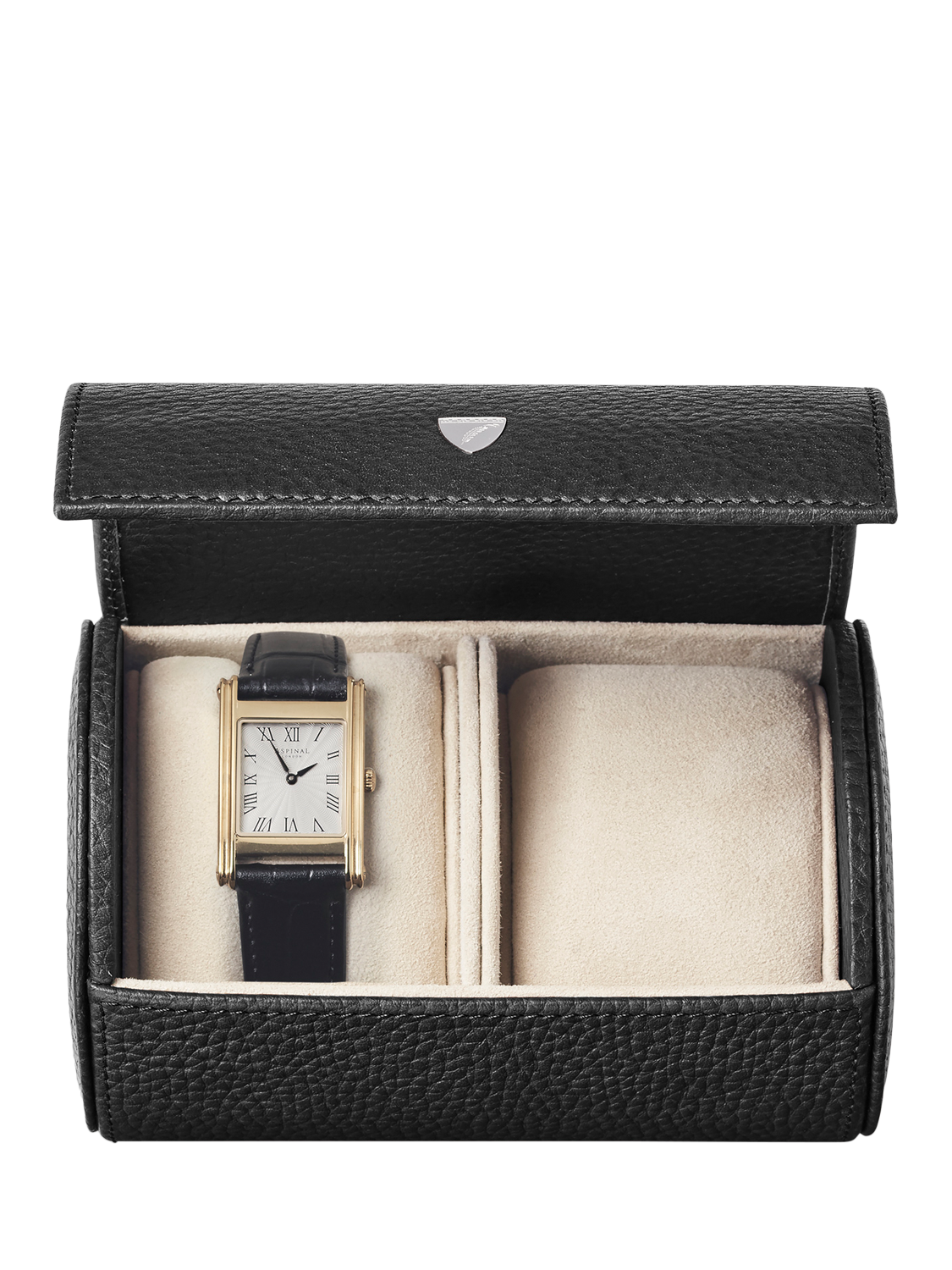 Aspinal of London Leather Barrel Watch Box, Black