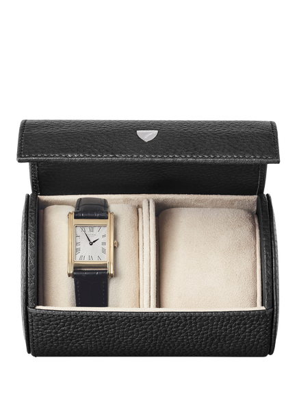 Aspinal of London Leather Barrel Watch Box, Black, Black