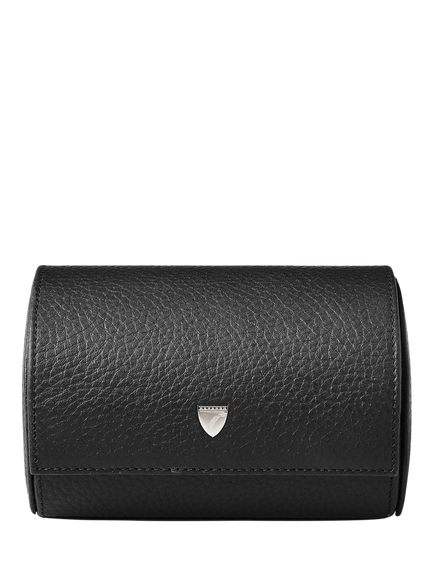 Aspinal of London Leather Barrel Watch Box, Black - view 2, Black