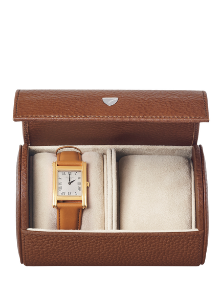 Aspinal of London Leather Double Watch Box, Tobacco, Tobacco