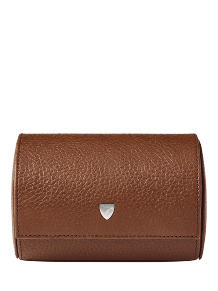 Aspinal of London Leather Double Watch Box, Tobacco - view 2, Tobacco