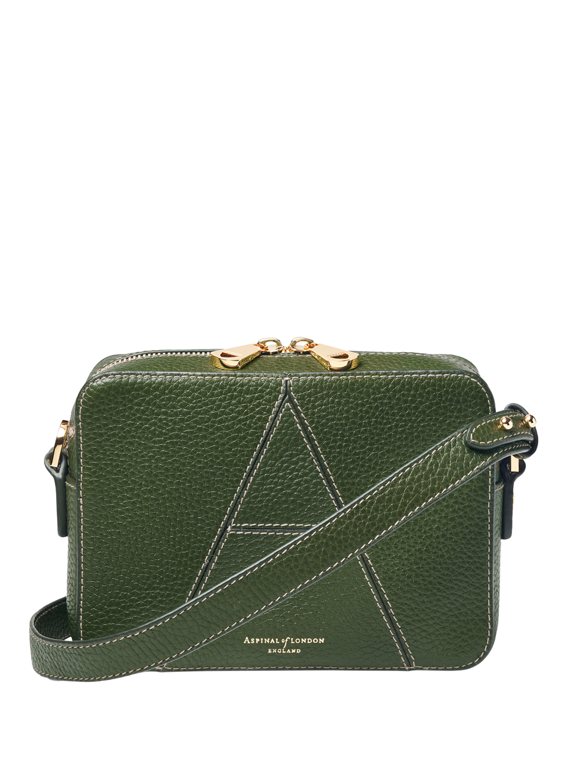Product image 1 of 6, which shows Aspinal of London Pebble Leather Camera A Bag, Racing Green