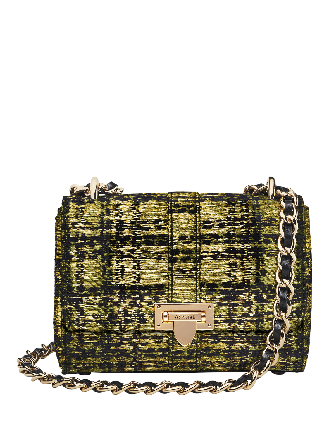 Aspinal of London Lottie Tweed Shoulder Bag, Green/Gold