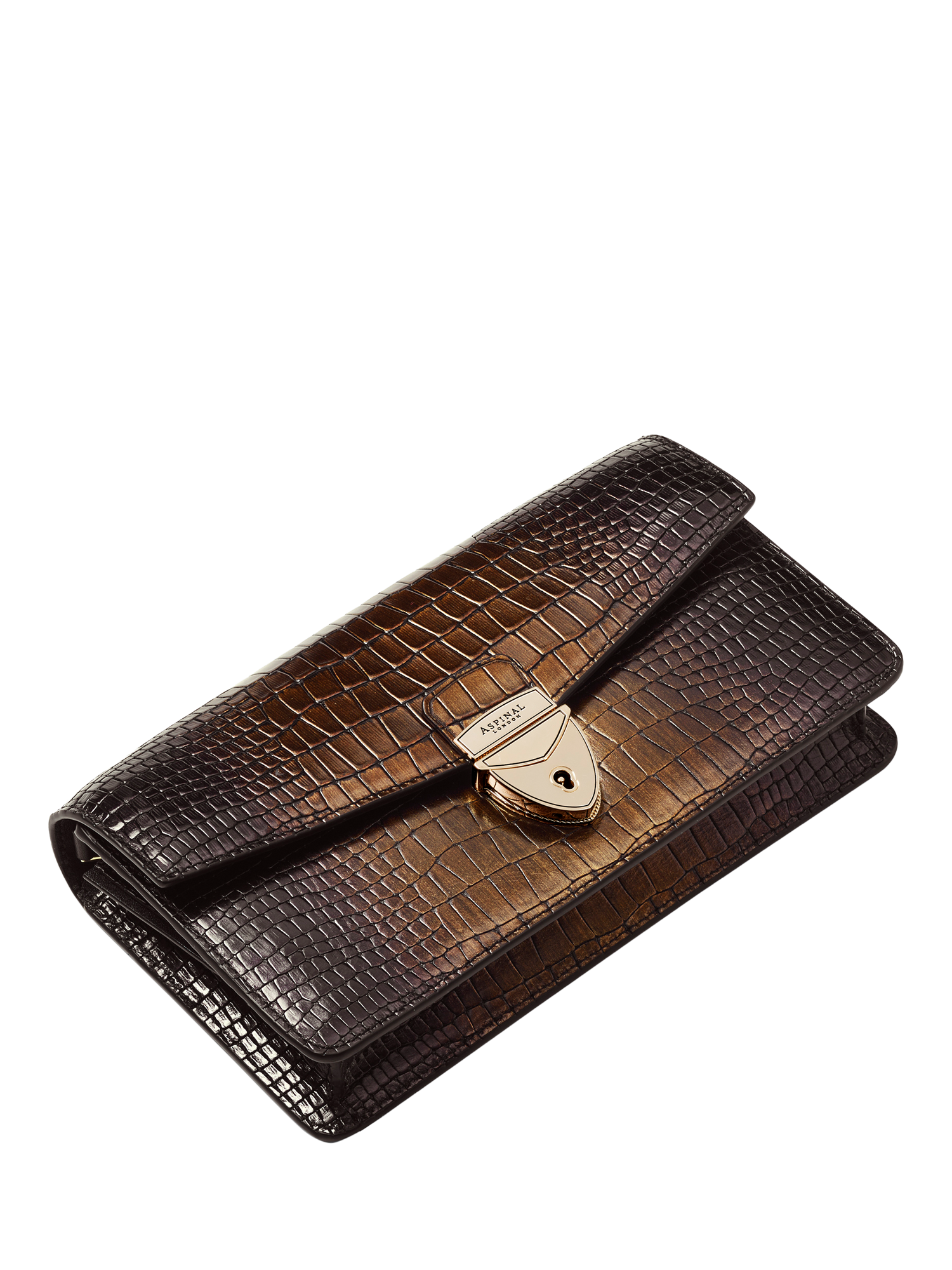 Product image 4 of 10, which shows Aspinal of London Mayfair 2 Leather Clutch Bag, Black/Gold