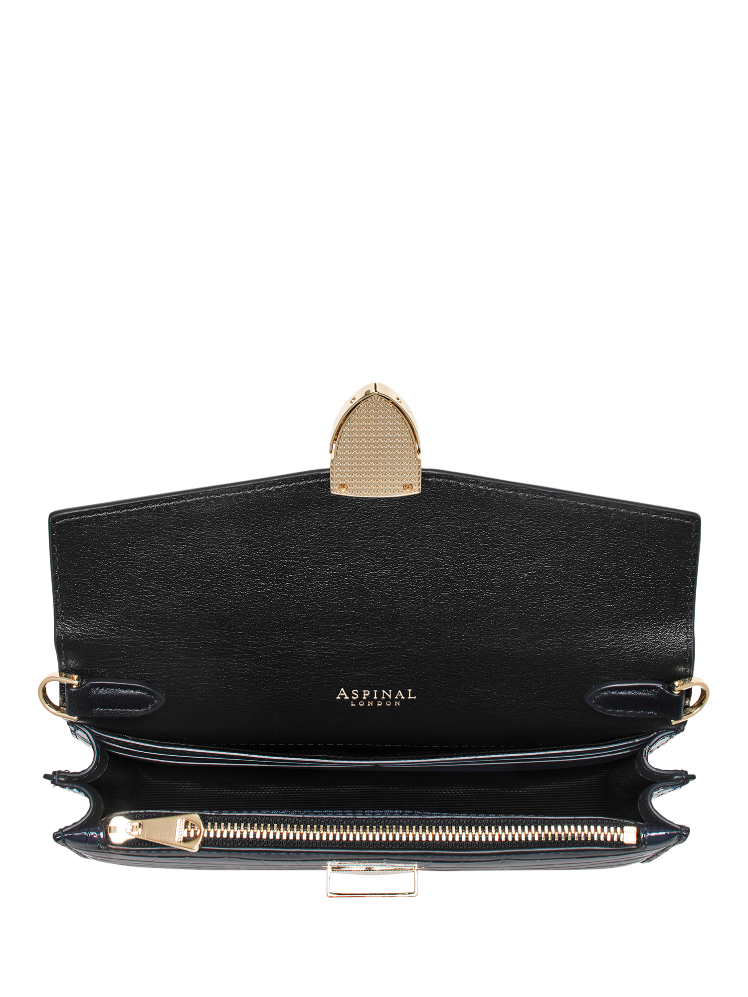 Product image 7 of 10, which shows Aspinal of London Mayfair 2 Leather Clutch Bag, Black/Gold