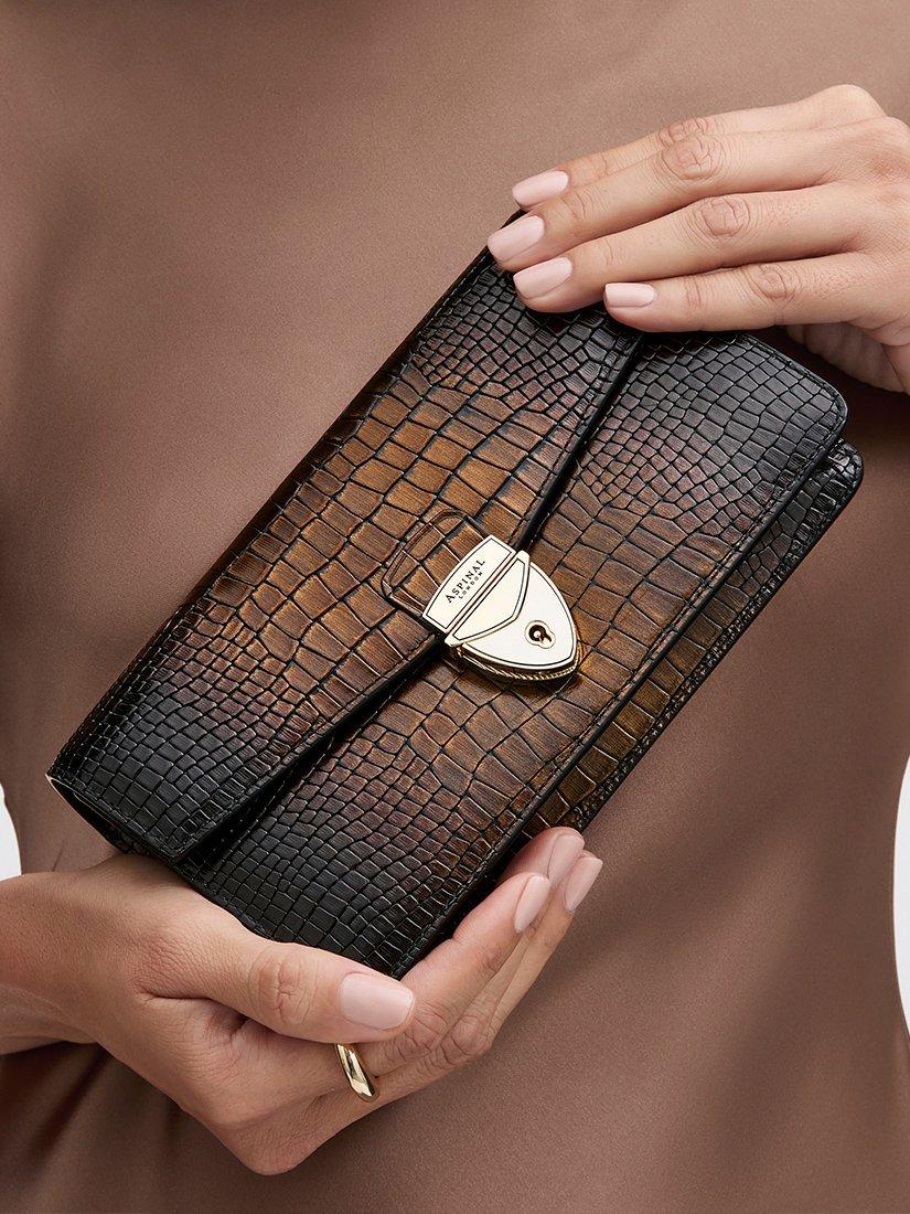 Product image 8 of 10, which shows Aspinal of London Mayfair 2 Leather Clutch Bag, Black/Gold