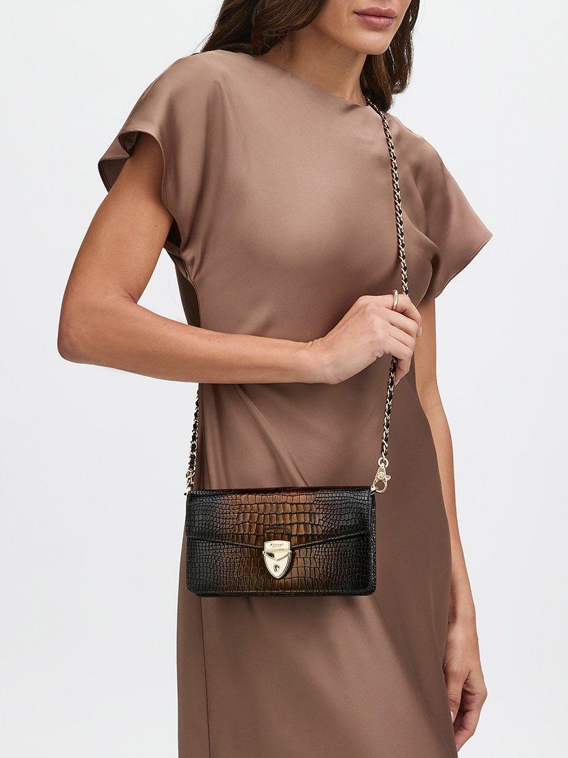 Product image 9 of 10, which shows Aspinal of London Mayfair 2 Leather Clutch Bag, Black/Gold