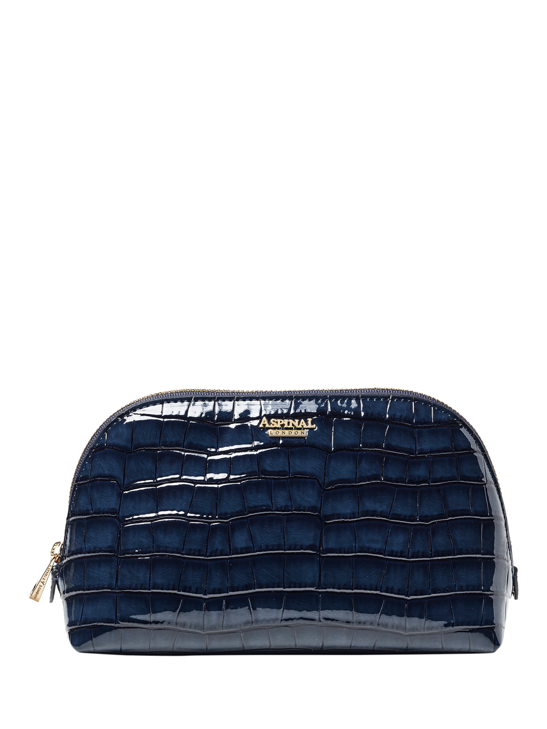 Aspinal of London Classic Faux Patent Croc Leather Makeup Case, Midnight Blue