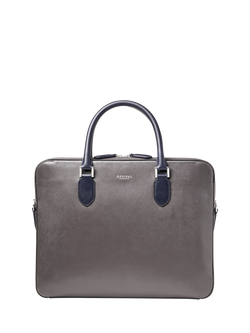 Aspinal of London Leather Slim Briefcase - view 2, Grey/Navy