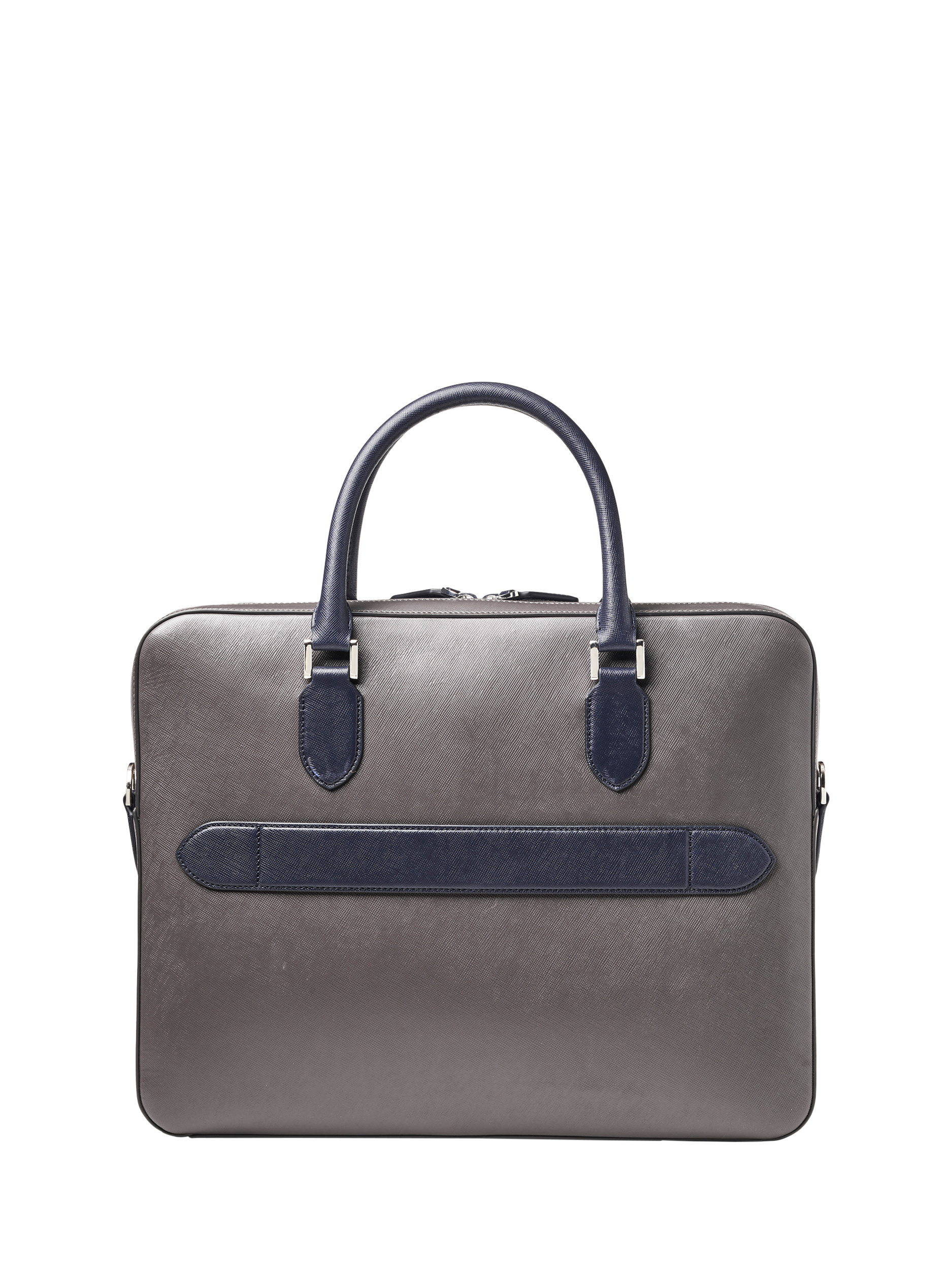 Product image 3 of 11, which shows Aspinal of London Leather Slim Briefcase, Grey/Navy